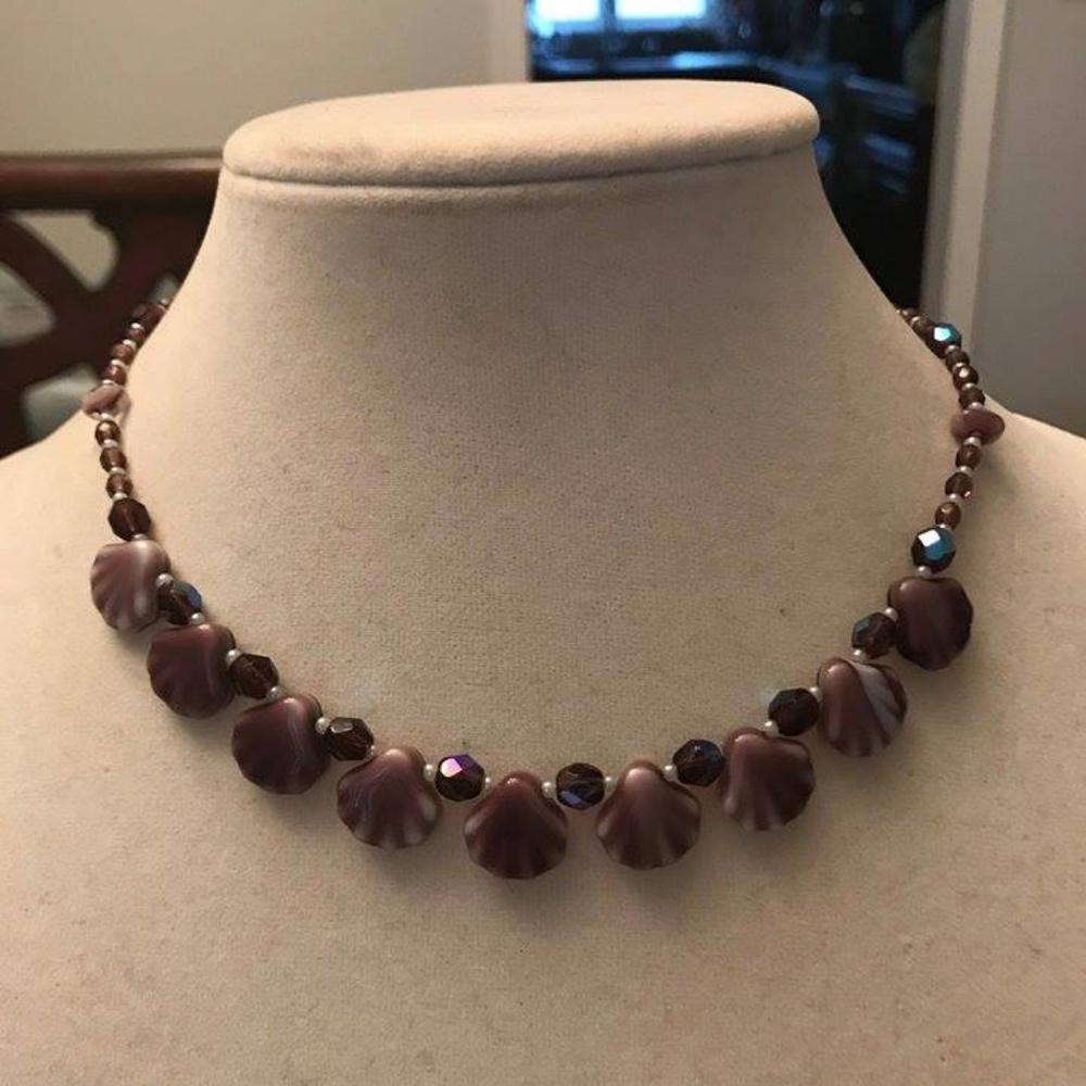 Semi-Precious Amethyst Shell& Crystal Necklace-New